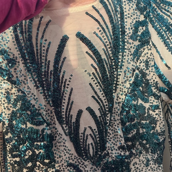 Elegant Sheer Illusion Gown with Teal Sequin Accents - Picture 11 of 11